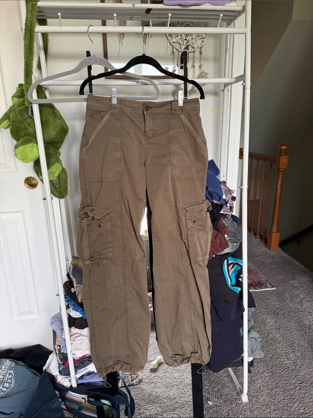 Garage Olive Brown low rise Chicago Cargo Pants with Utility Pockets